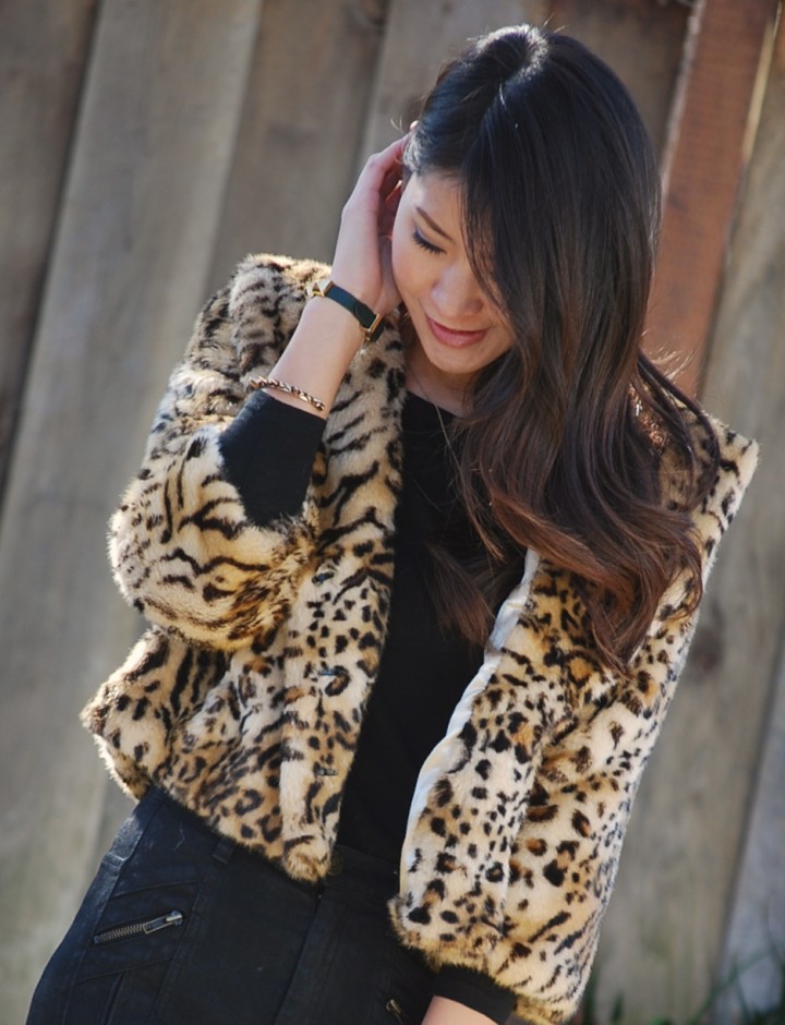 Faux Fur Leopard Coat and High Waisted Jeans