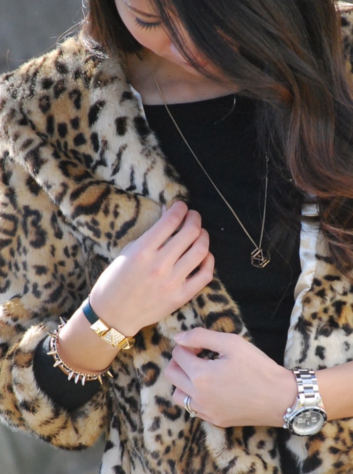 Faux Fur Leopard Coat and High Waisted Jeans