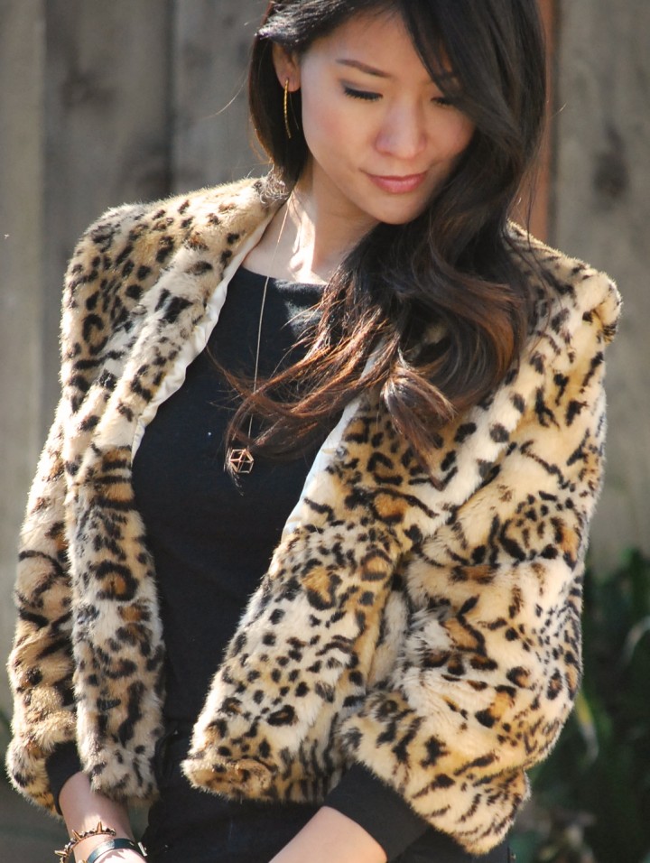 Faux Fur Leopard Coat and High Waisted Jeans