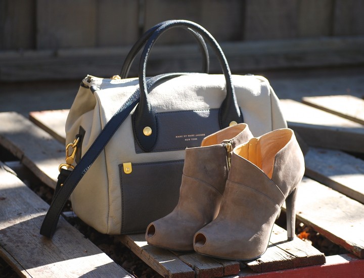 Marc Jacobs Colorblock Preppy Tote Satchel and Nine West JustGo Booties