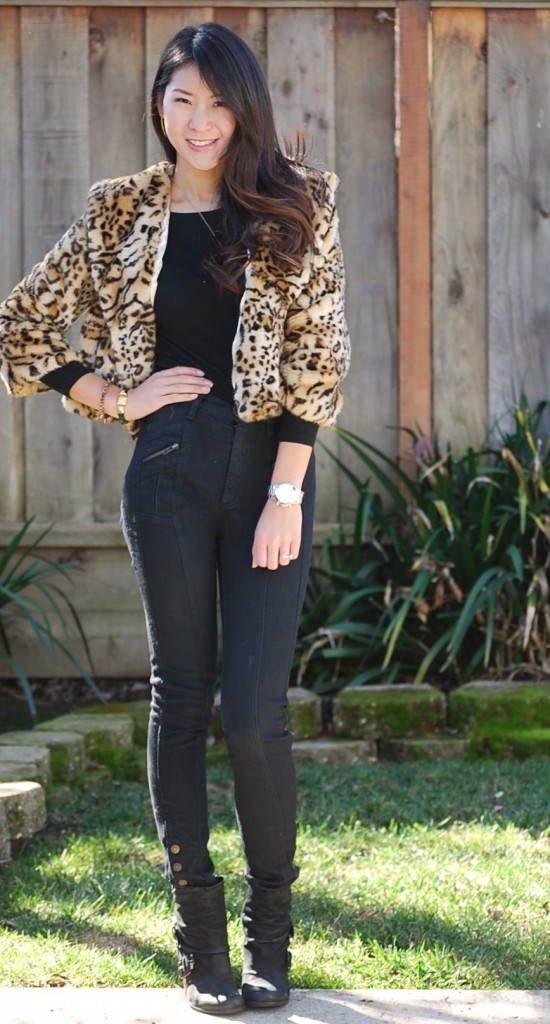 Faux Fur Leopard Coat and High Waisted Jeans