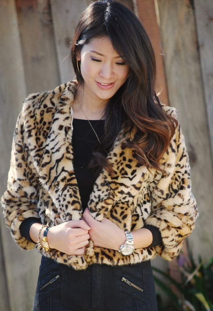 Faux Fur Leopard Coat and High Waisted Jeans