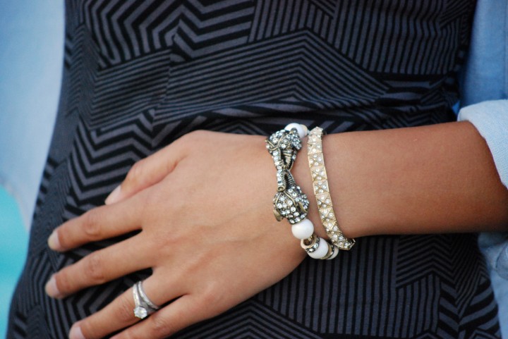 Elephant Beaded Bracelet and Rhinestone Pyramid Bracelet