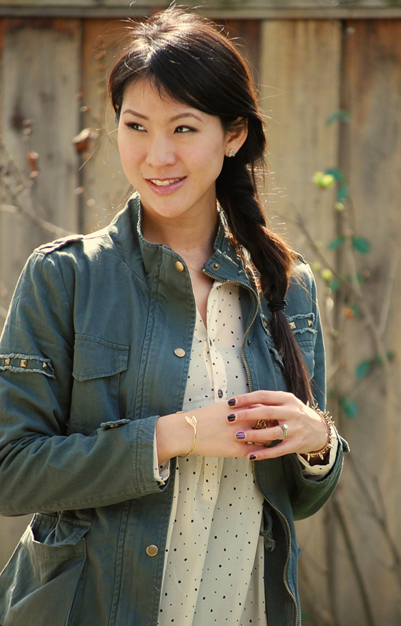 Army Jacket and Volcom Sheer Dotted Dress