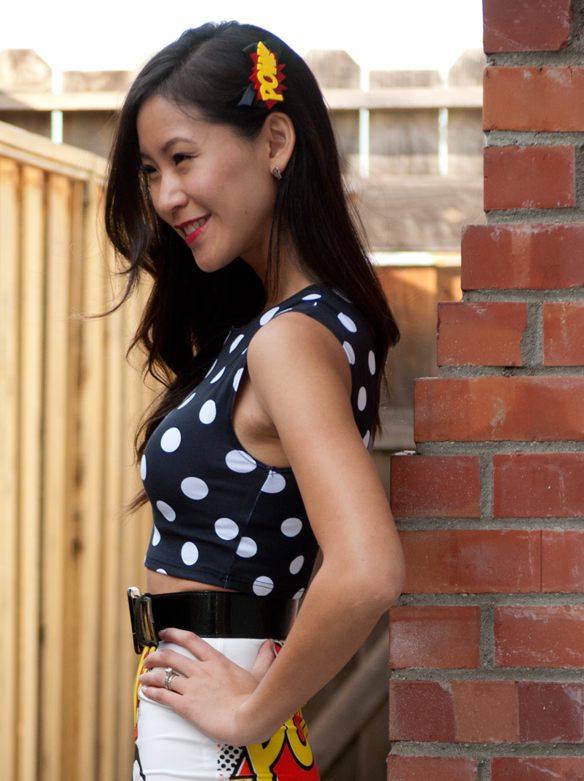 Topshop Polka Dot Crop Top and Comic Pencil Skirt 