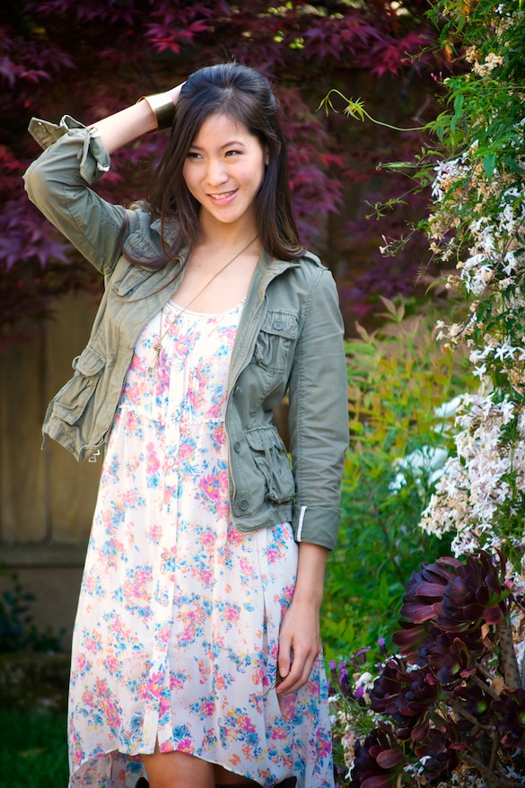 High Low Floral Dress with Tall Boots Outfit