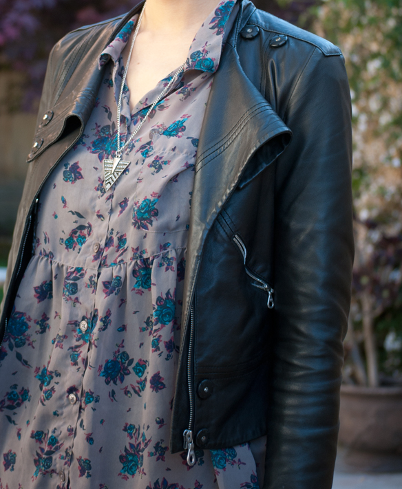 Floral Stripes Leather jacket outfit