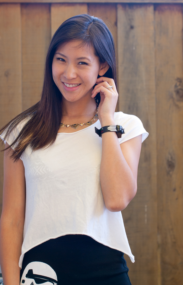 GeekyU Stormtrooper Suit Skirt and Madewell Seashell Chevron Necklace