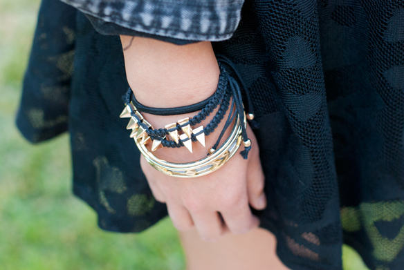 Spiked Cord Bracelets and House of Harlow Tribal Leather Bangle