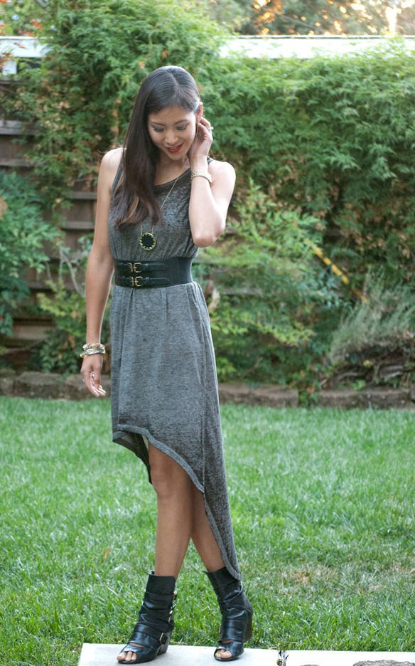 H&M Grey Hi Low Dress with open toe Booties