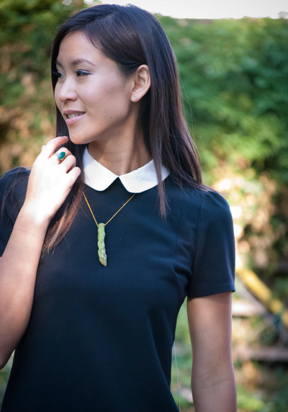 Topshop Collared Shift Dress w/Seedling Design Asparagus Necklace