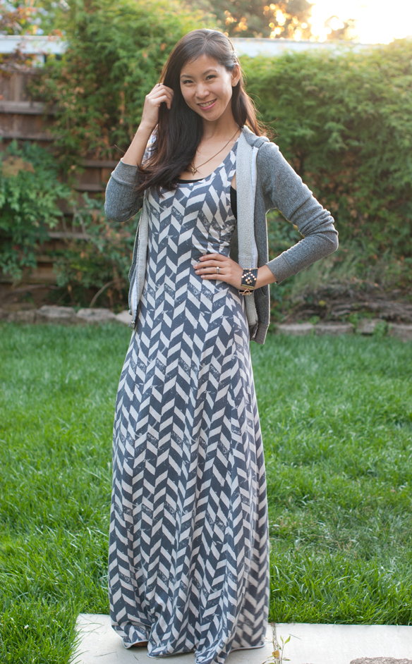 Alternative Print Maxi Dress and shark tooth necklace