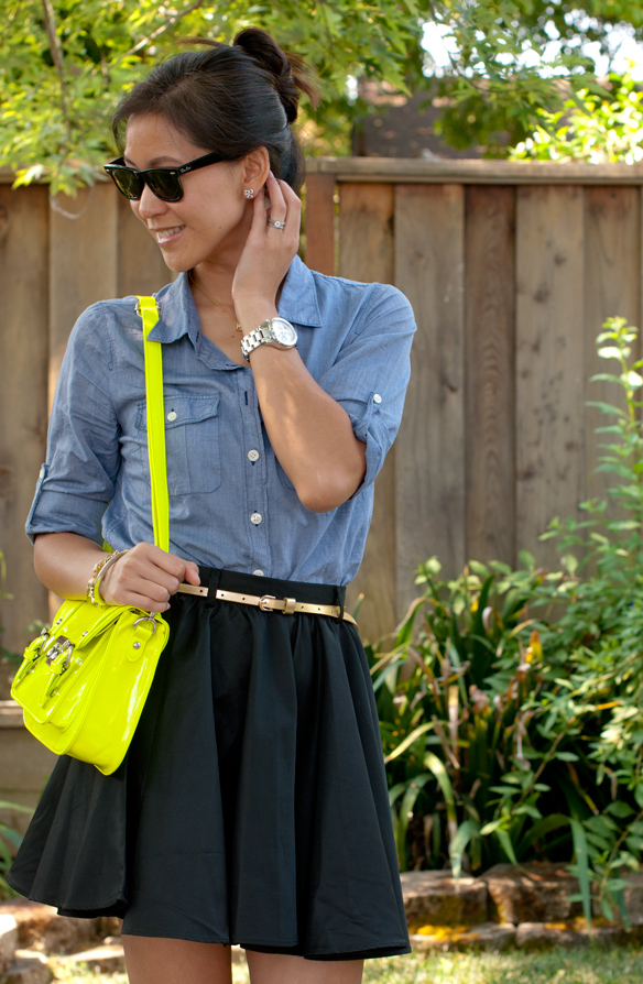 Chambray Shirt and flare skater skirt