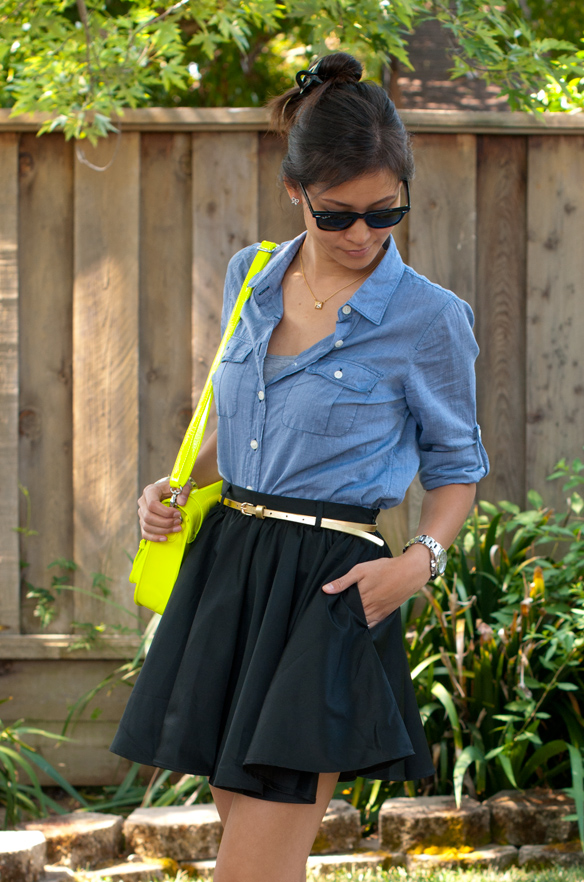 Chambray Shirt and flare skater skirt