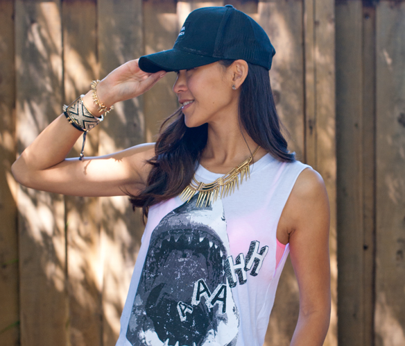 Shark Tank Top and RVCA Trucker Hat