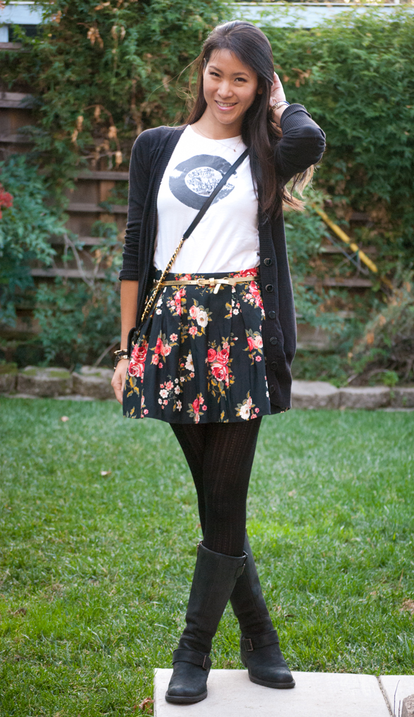 Floral Skirt and Boots outfit