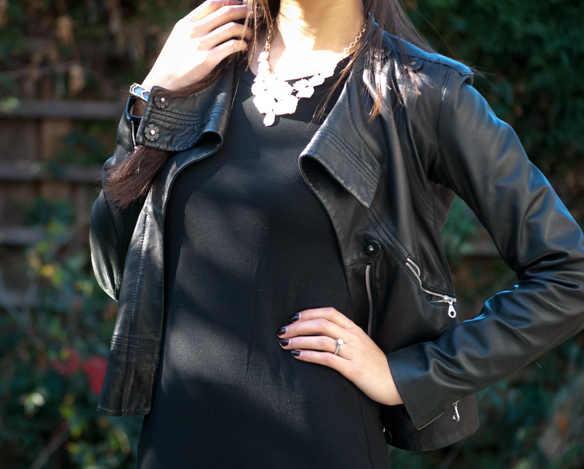 Long black T-shirt Maxi Dress and Leather Moto Jacket