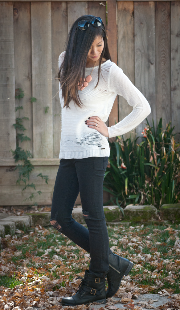 Beach Sweater and Level 99 Lily Crawford Distressed Jeans 
