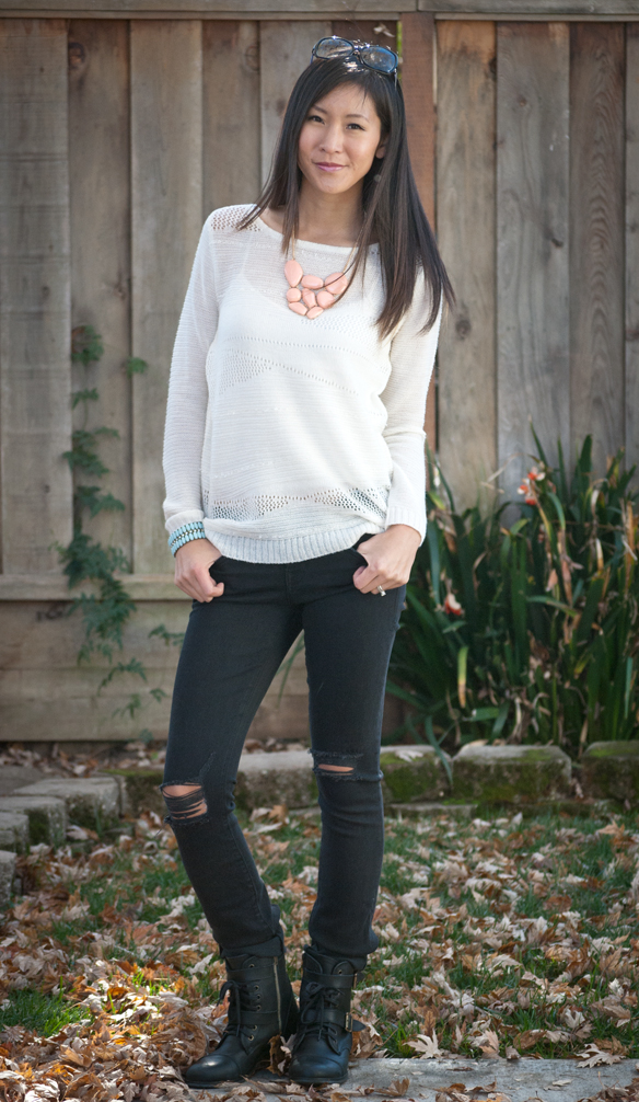 Beach Sweater and Level 99 Lily Crawford Distressed Jeans 