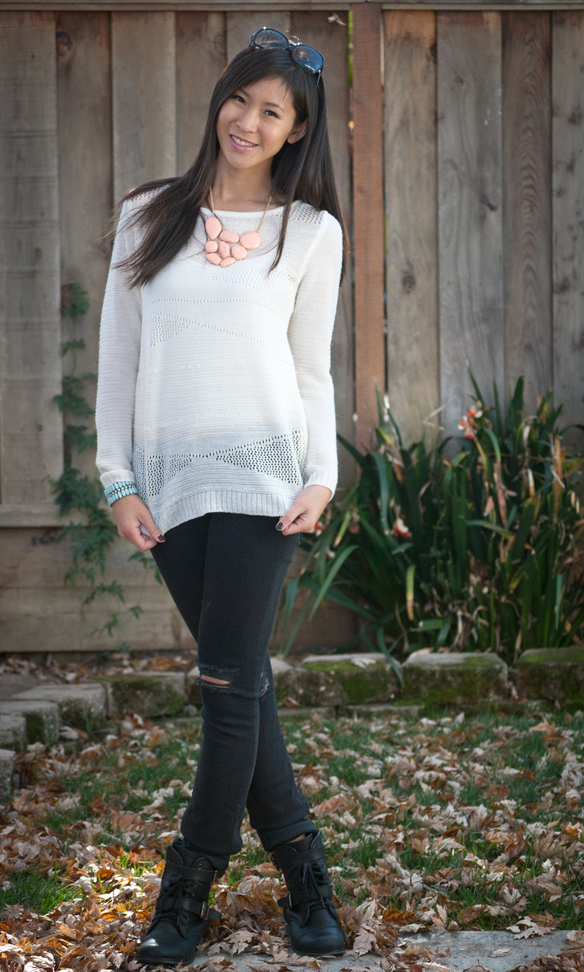 Beach Sweater and Level 99 Lily Crawford Distressed Jeans 