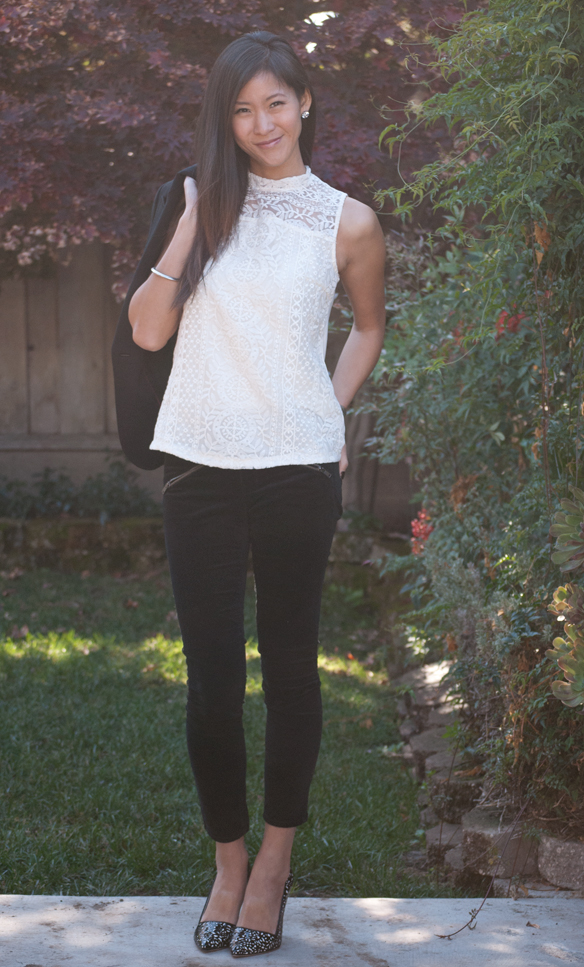 H&M Lace Top and Velvet Skinny jeans