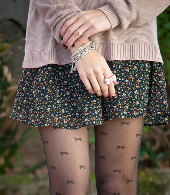 Brandy Melville Sweater and Floral Skirt Tights