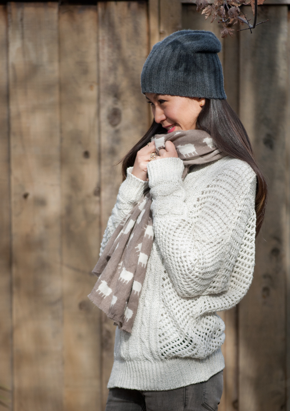 Brandy Melville Levi Crochet Sweater and Slouchy Beanie with Sophia Costas Sheep Scarf