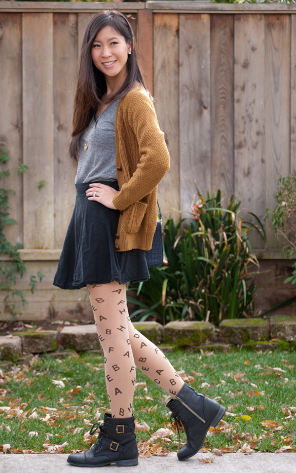 Grandpa Sweater with Skirt and Letter Tights