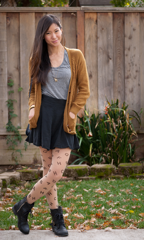 Grandpa Sweater with Skirt and Letter Tights