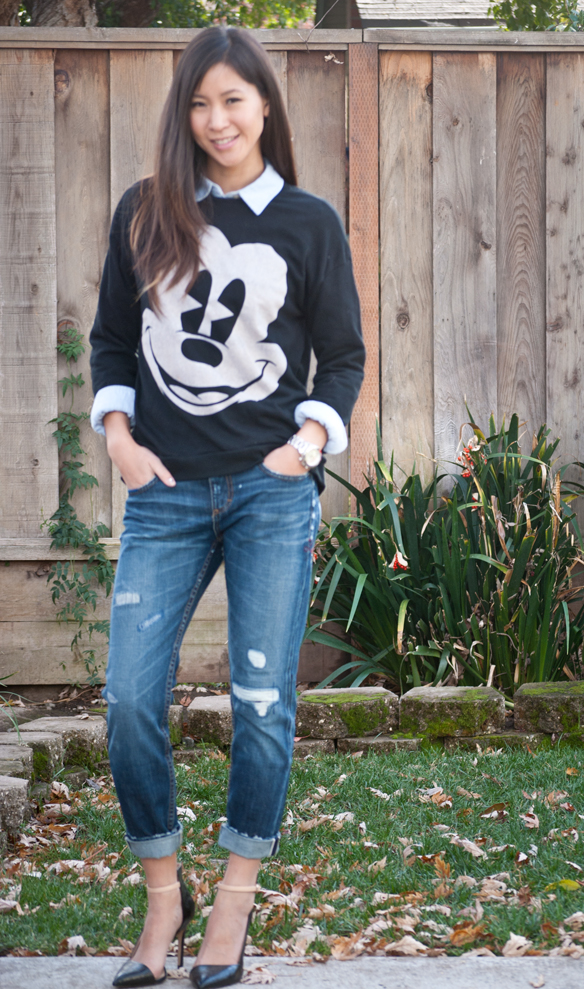 Chic Mickey Sweatshirt and Jeans Outfit