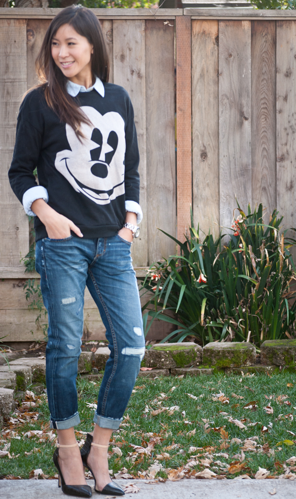Chic Mickey Sweatshirt and Jeans Outfit