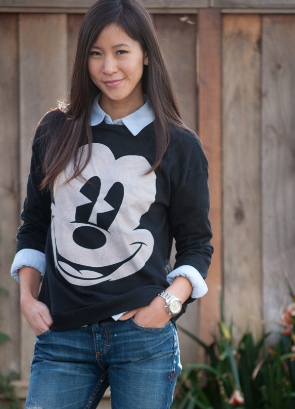 Chic Mickey Sweatshirt and Jeans Outfit