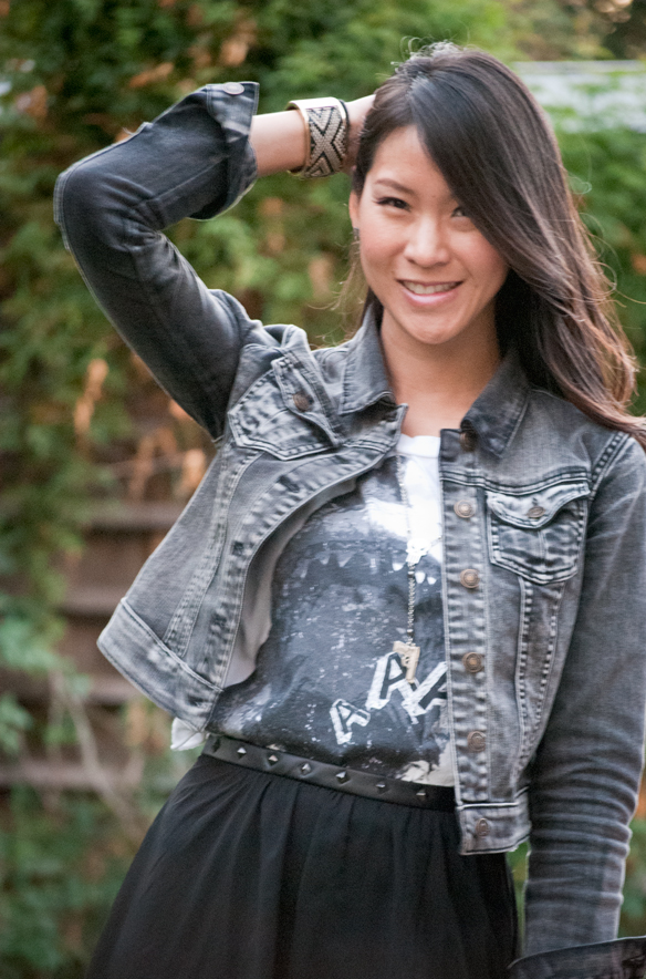 Shark Top and Black Denim Jacket