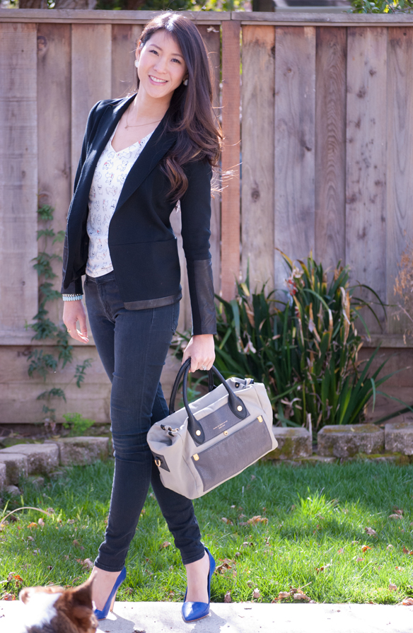 Corgi Print Shirt and Theory Leather trim Blazer