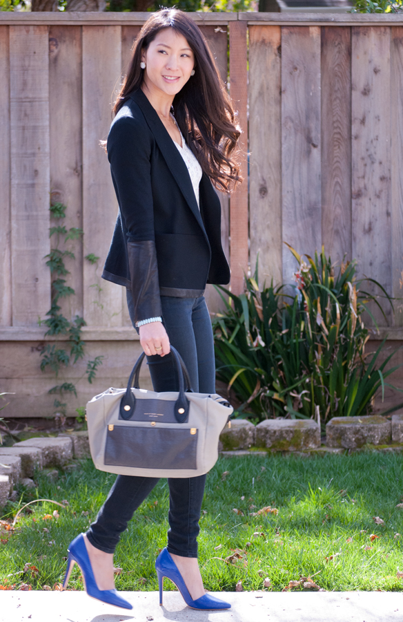 Corgi Print Shirt and Theory Leather trim Blazer