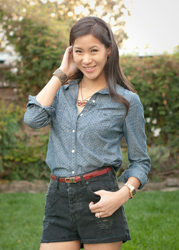 Dotted Chambray Shirt and High Waisted Shorts