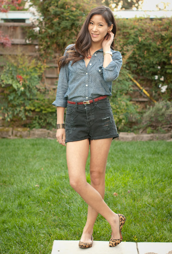 Dotted Chambray Shirt and High Waisted Shorts