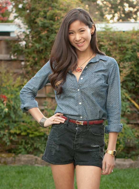 Dotted Chambray Shirt and High Waisted Shorts
