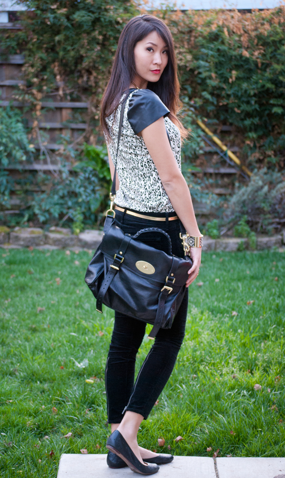 Ella Moss Black and White Leopard Print Leather top