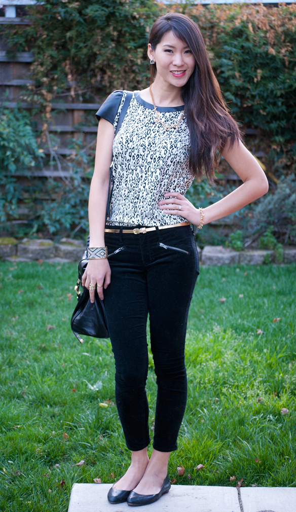 Ella Moss Black and White Leopard Print Leather top