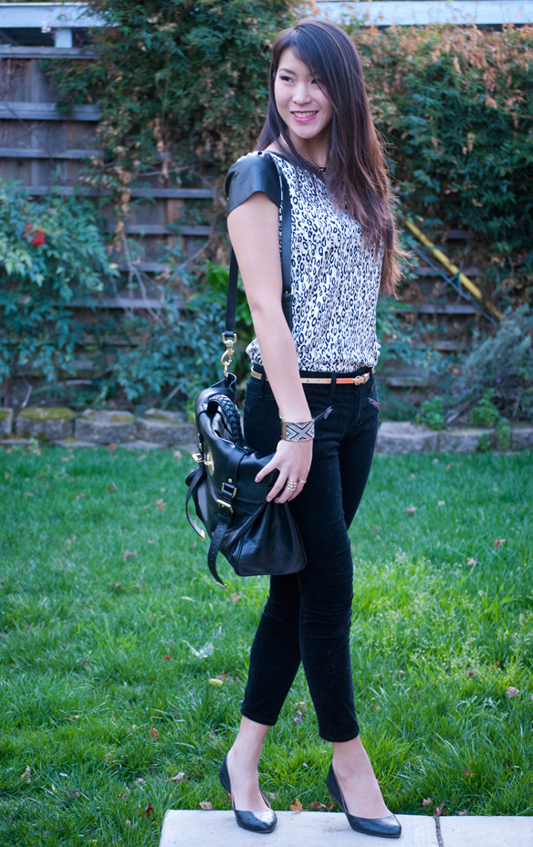 Ella Moss Black and White Leopard Print Leather top