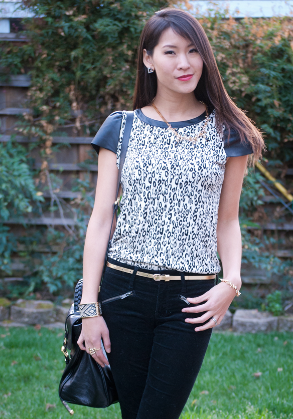 Ella Moss Black and White Leopard Print Leather top