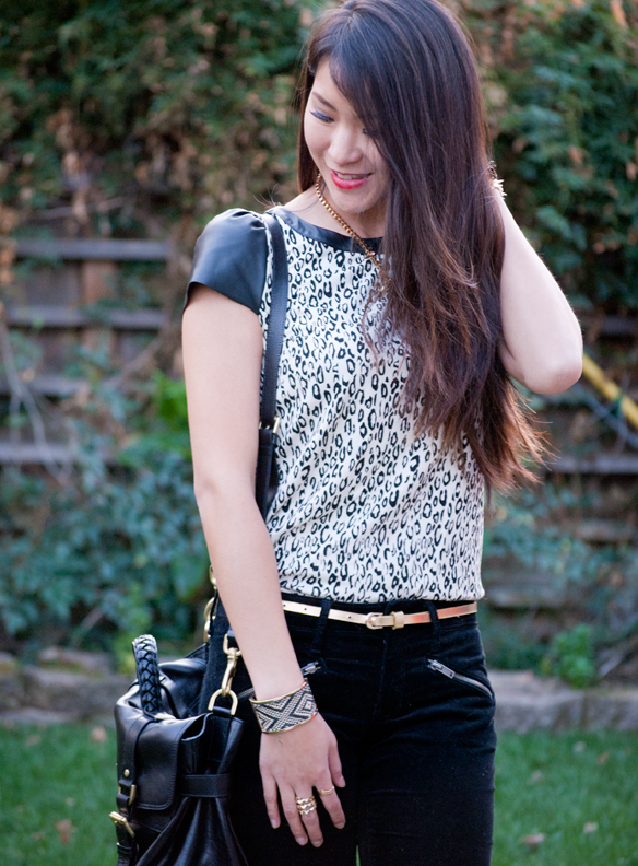 Ella Moss Black and White Leopard Print Leather top