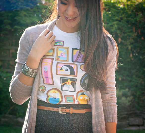 Mighty Fine Adventure Time shirt and Free people cardigan and skirt Mighty Fine Adventure Time shirt and Free people cardigan and skirt