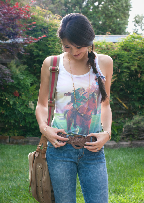 Legend of Zelda Tank Top and Floral Jeans