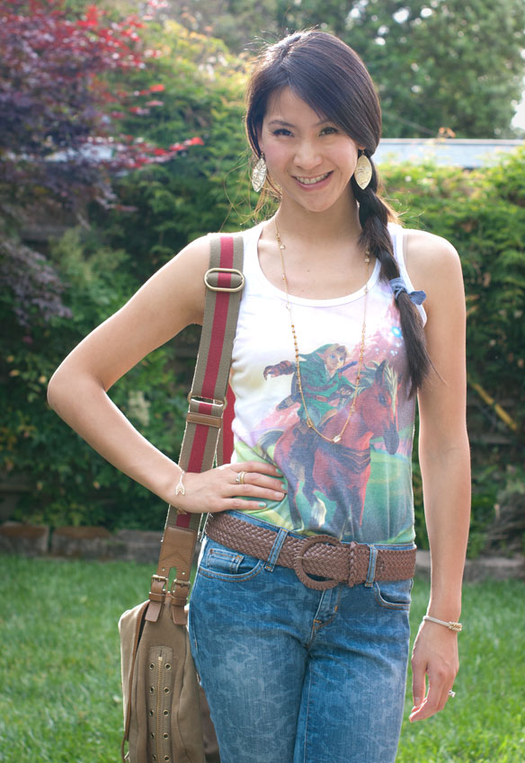 Legend of Zelda Tank Top and Floral Jeans