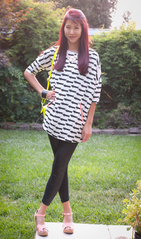 Cat Print Tunic Top and Toms Geometric Wedges