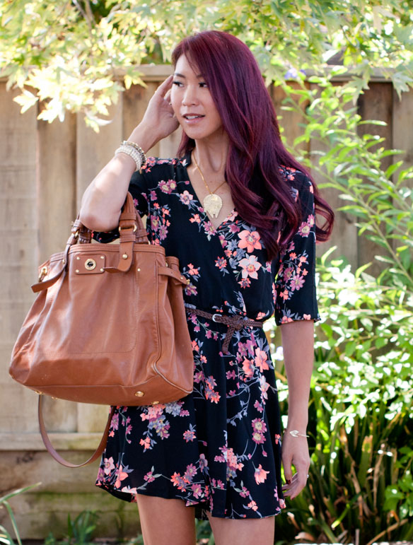 Lush Floral Tunic Dress and Large Marc Jacobs Tote Bag