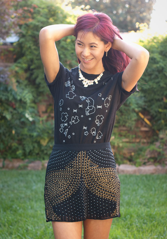 Super 7 Star Wars Arcade Shirt and Nasty Gal Beaded Skirt