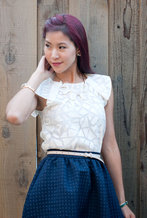 Geometric Top and Textured Midi Skirt
